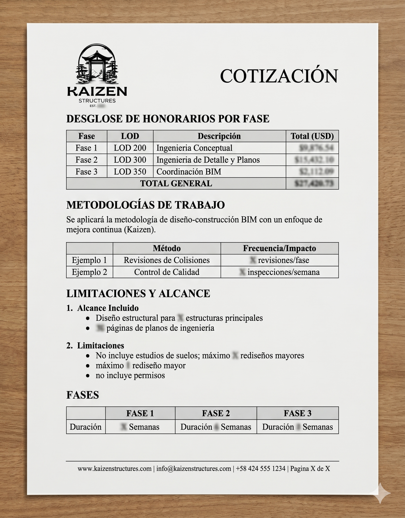 Ejemplo de cotización Kaizen Structures