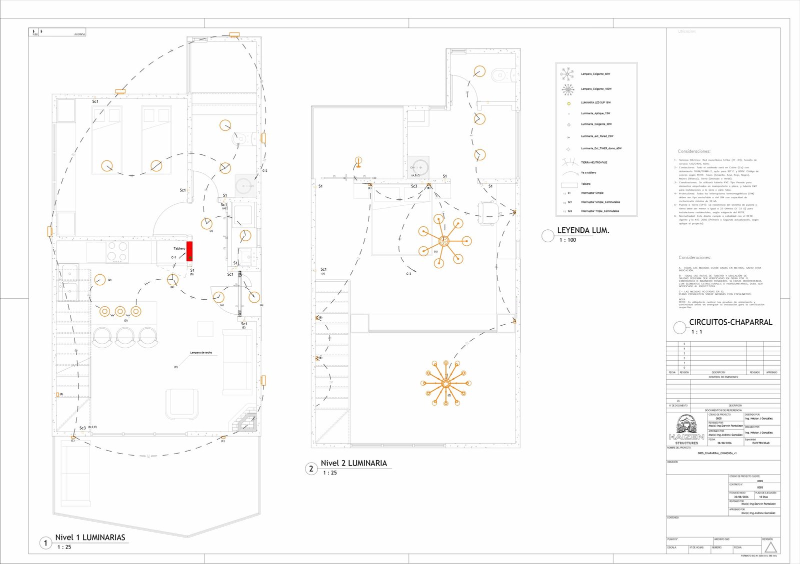 Planta de luminarias y circuitos de iluminación