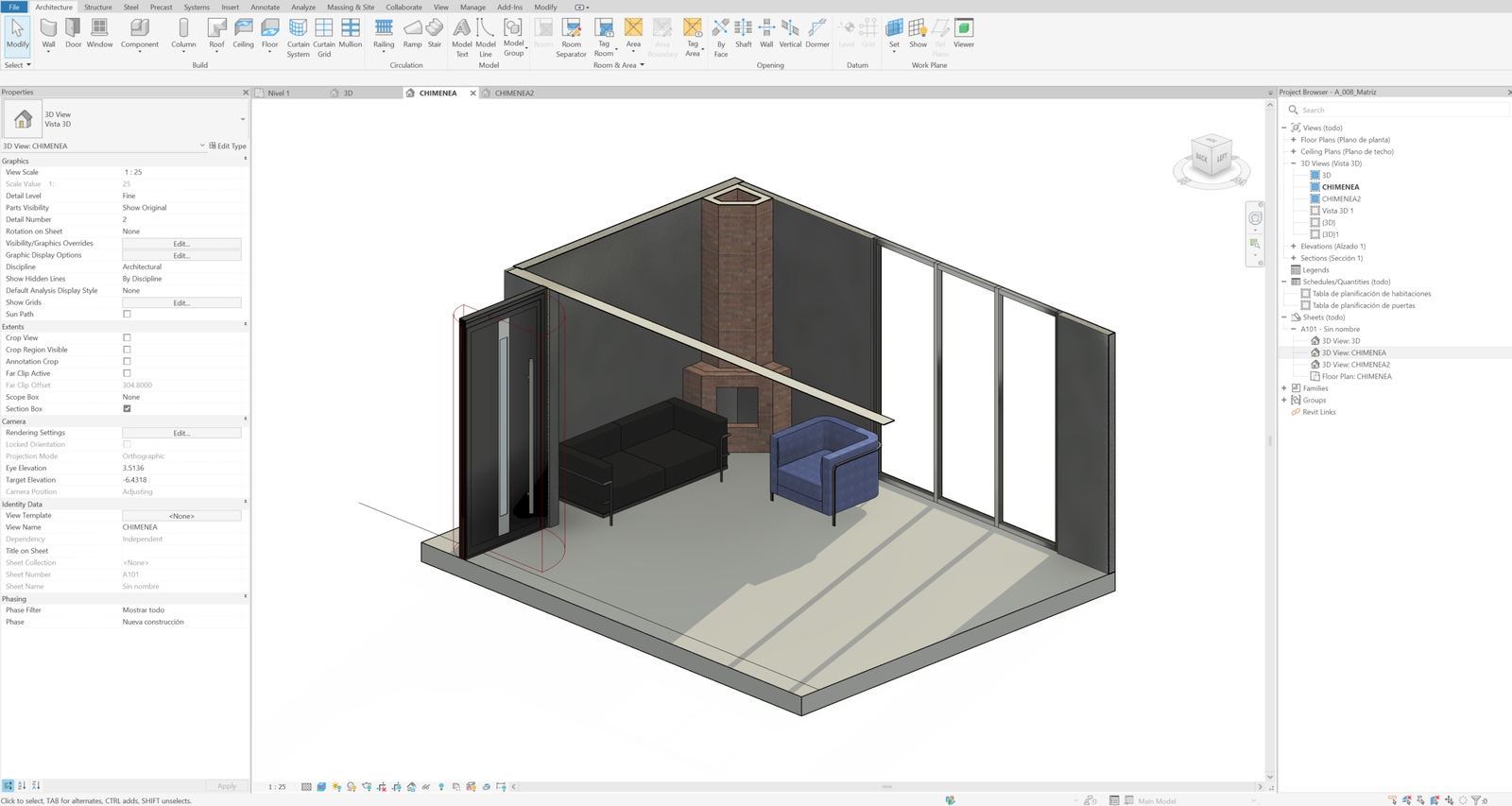 Modelo BIM del interior de la vivienda en Revit